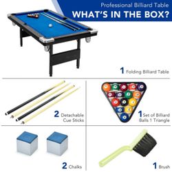 6 Ft foldable billiard pool table with complete set of ball