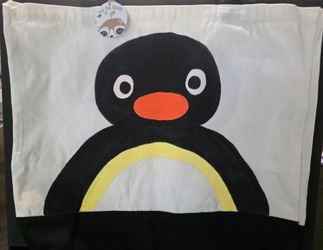 Pingu handpainted Tote