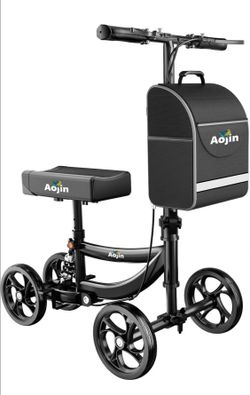 Aojin Knee Scooter for Adults for Footlnjuries, 300lbs Capacity, All Terrain Foldable Knee Scooter Walker with Bag, 13" Wide Pu Seat, Compact Crutches