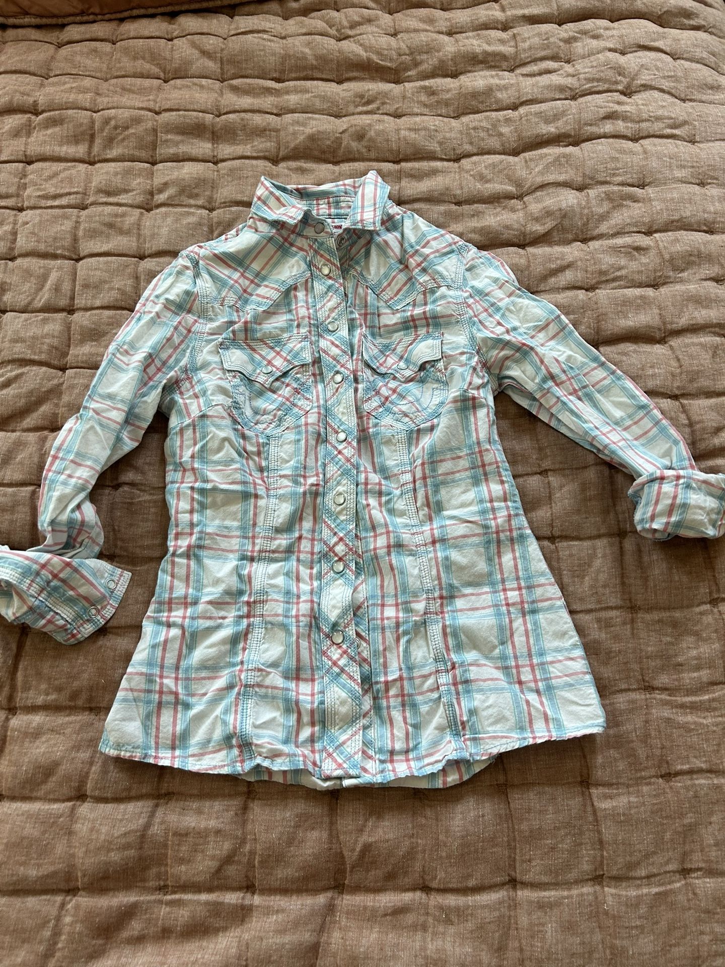 True Religion Plaid Pearl snap Button Down Shirt XS