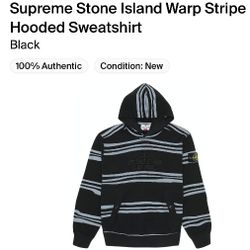 Supreme Stone Island Warp Stripe Hooded Sweatshirt Size Medium