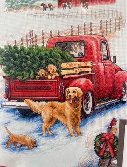 Dimensions Country Winter Ride Counted Cross Stitch Kit - Old Red Truck Christmas Tree