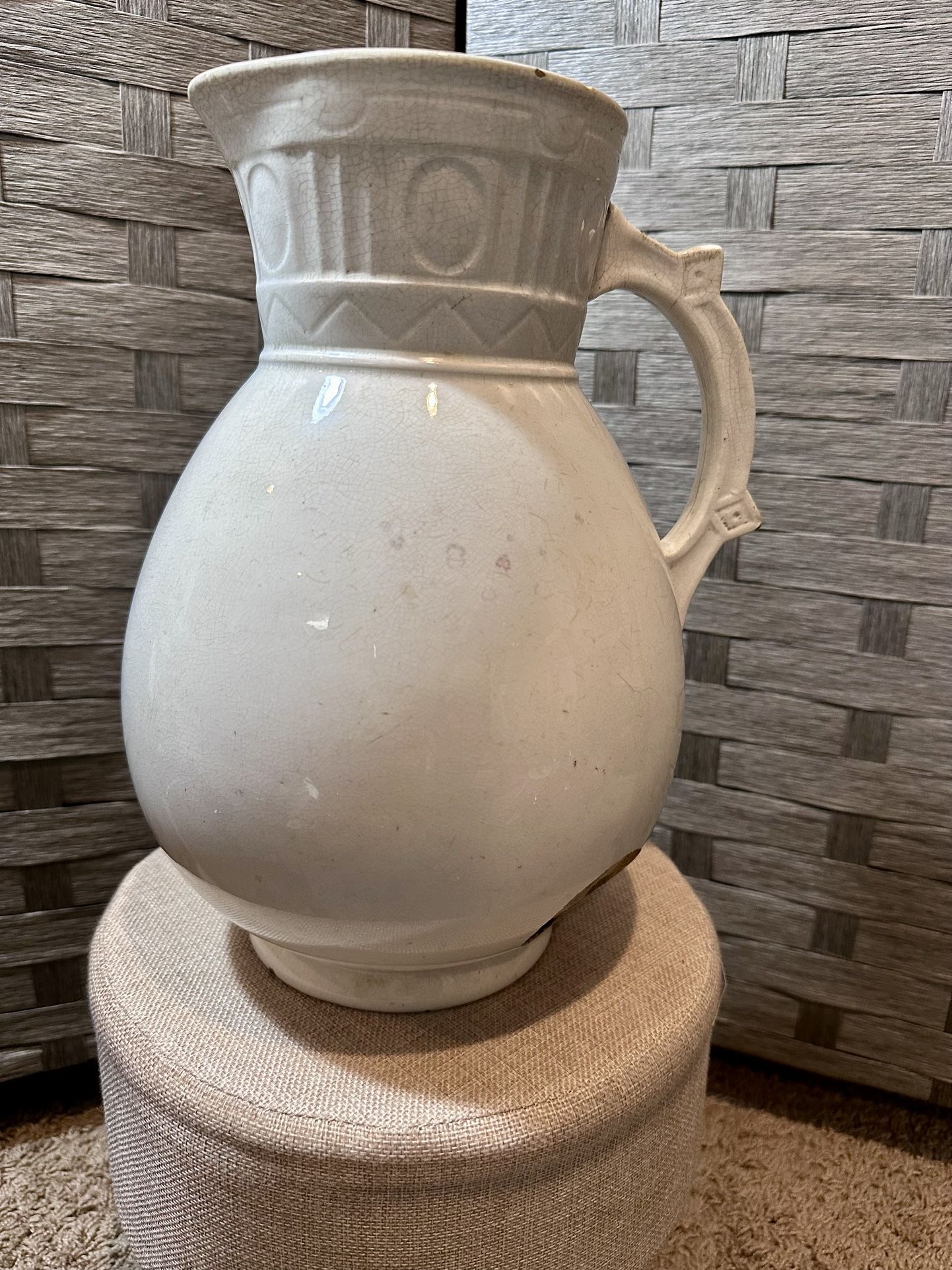 Rare Large White Antique E. B Stone China Pitcher