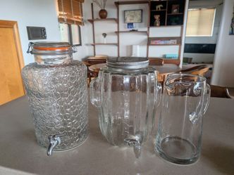 Glass drink dispensers, 2 gallon & a glass pitcher