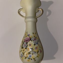 HomCo 6" Vase - Applied Flowers  Double Handle, Satin/ Flat Finish Yellow