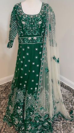 Rich emerald-green floor-length gown