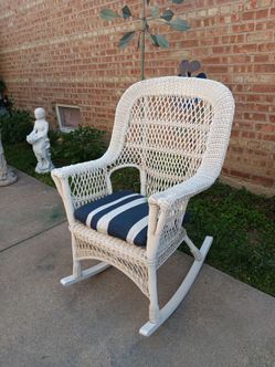 Vintage White Rocking chair Victorian Style and a High  Woven Back