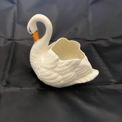 Vintage elegant Irish fine china cream hand painted swan shaped planter, Irish porcelain figurine gift.
