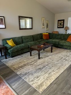 Large Green Chenille Fabric Sectional Sofa