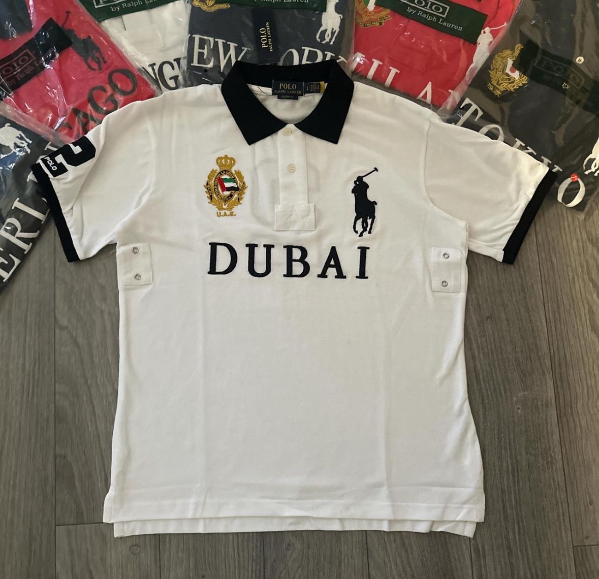 Dubai white/black polo ralph lauren chief keef big pony shirt