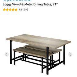 Wood & Metal Dining Table 71” + One Bench Seat
