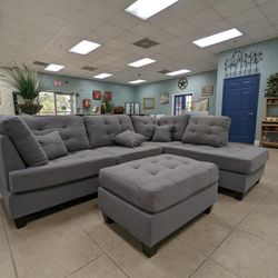 New Gray Sectional Sofa Couch Ottoman 