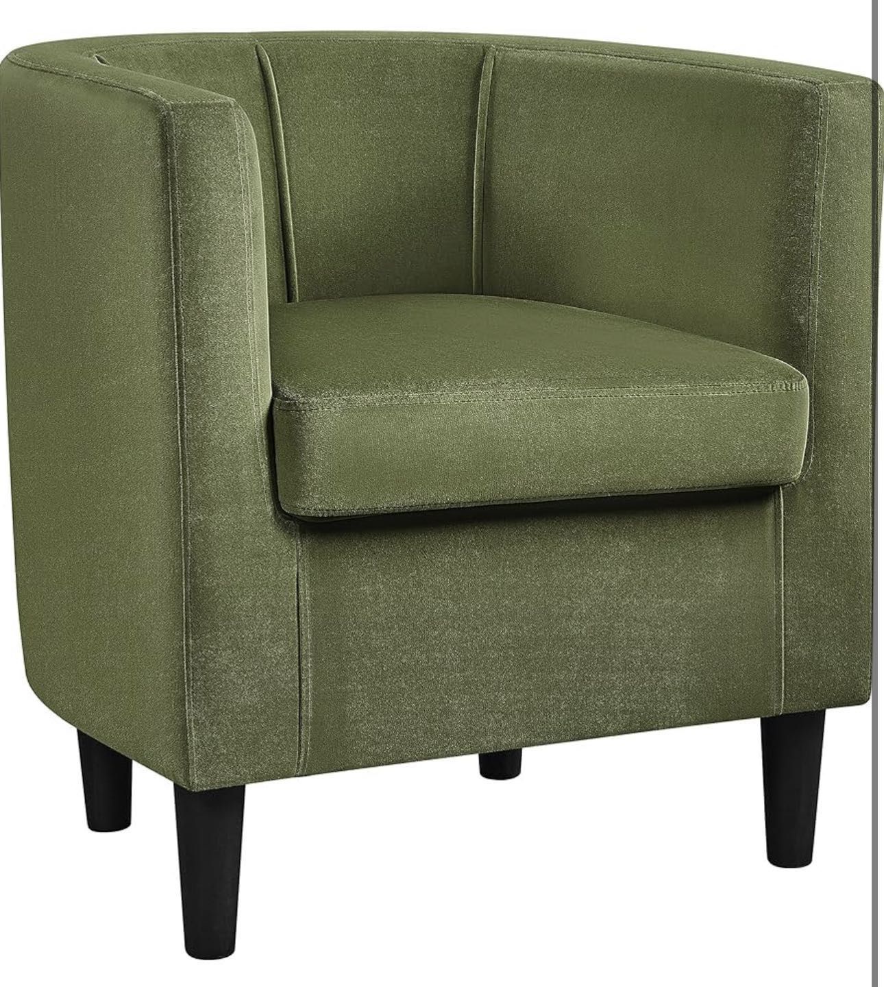  Velvet Accent Chair, Modern and Comfortable Armchairs, Upholstered Barrel Sofa Chair for Living Room Bedroom Waiting Room, Olive Green 592191