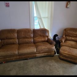 Smith Brothers Of Berne Leather Living Room Set- Sofa, Chair, And Ottoman 
