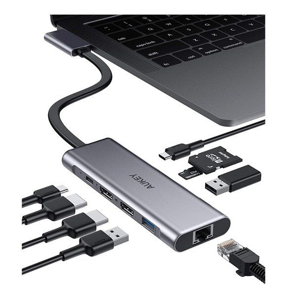 MacBook Pro AUKEY USB C Hub 9-in-2, Triple Display with Dual 4K