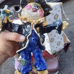 Blue Sky Clayworks 12" Hanging SCARECROW & Crow 2001 Spaghetti Clay Handmade