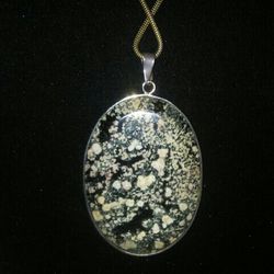 Very Big Stone.sterling silver Necklace. Snake Chain