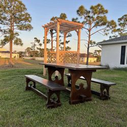6 - Person Outdoor  Wooden Table With Bench 74’ X 34’