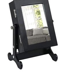 Small Mirror Jewelry Cabinet,Jewelry Storage Box Mini Table Tilting Jewelry Organizer,Black