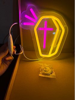 Halloween Coffin Sign Gothic Nean Lights Game Room Colorful Dimmable Chain Hooks