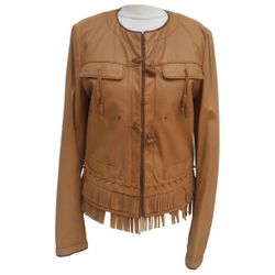 Roberto Cavalli women’s leather fringe jacket size 44 tan brown (size 8 US)