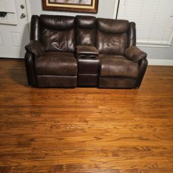  Brown Leather Sofa Set
