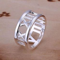 Sterling 925 silver Roman Letter Mesh Band unisex ring size 8