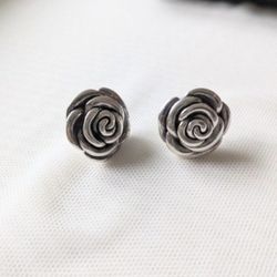 Sterling Silver Stud Earrings Rose Beautiful Classic 0.75" 