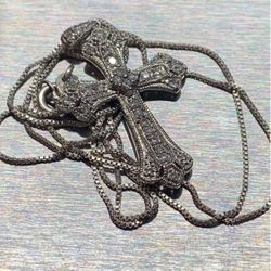 Beautiful 10k Cross Pendant With 29 Prong set Diamonds on 925 Necklace