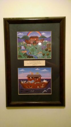 Noah's Ark Folk Art Framed Picture