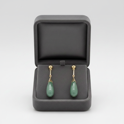 14K Yellow Gold Jade Drop Dangle Earrings