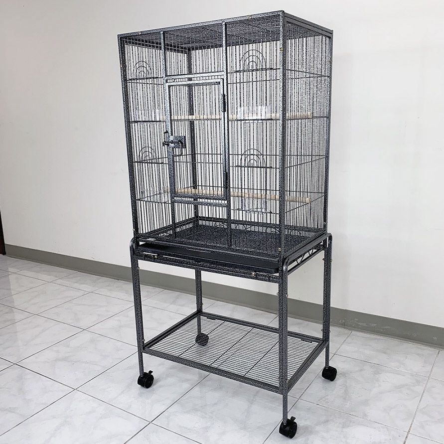 (New) $95 Large 53” Tall Bird Cage 24x17x53” with Rolling Stand and Plastic tray 
