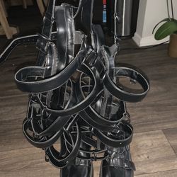 CLUBEXX black Knee high buckle platform booties