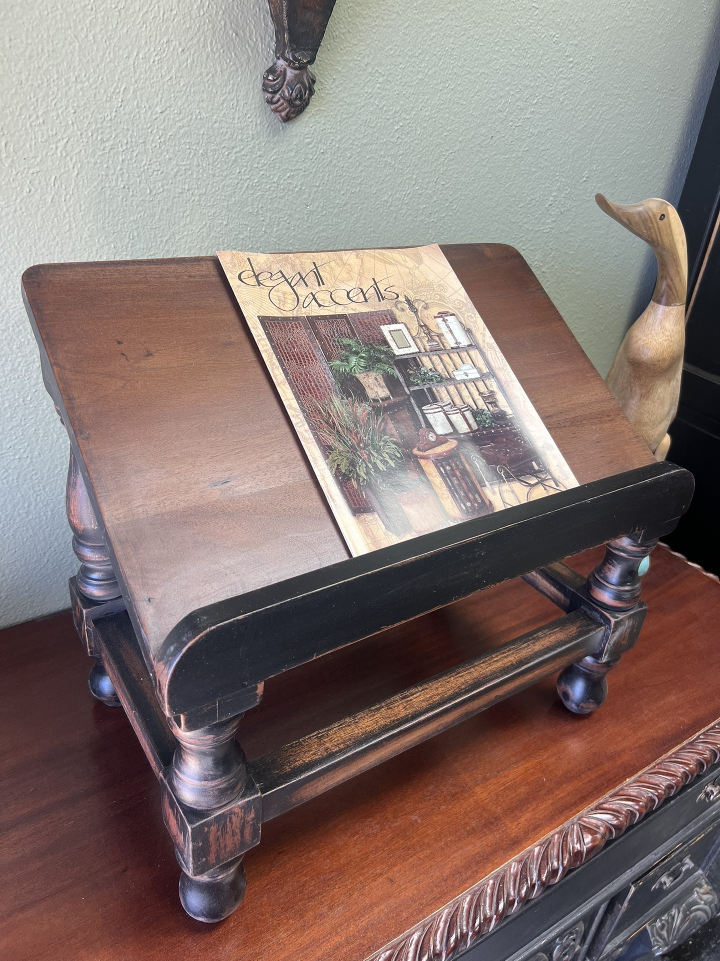 Book Stand Solid Mahogany Two Tone Distressed Finish Home & Garden