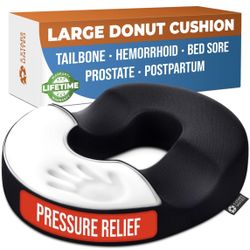  Donut Pillow for Tailbone Pain & Hemorrhoids – Large Memory Foam Seat Cushion for Bed Sore-Prone Areas & Pressure Relief