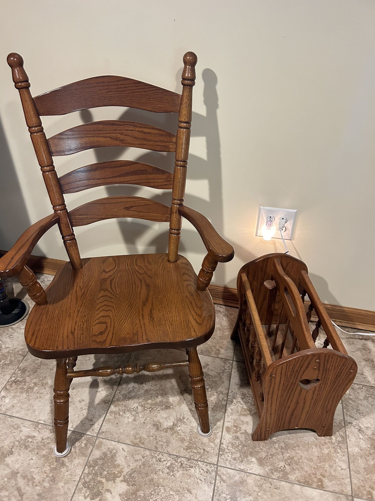 Amish Made Chair And Magazine Rack-Solid Wood (oak) and very sturdy.