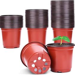 new 100 Pcs 4" Plastic Plant Nursery Pots, Seeding Pot Flower Plant Container（Red） for Seedlings Transplanting Small Plants Growing Indoor Outdoor  Ab