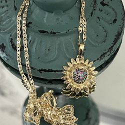 Sunflower Ladies Pendant With Chain Necklace 20” 2mm