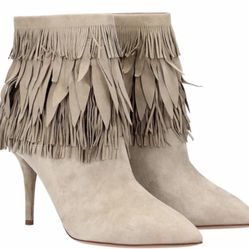 AQUAZZURA Sasha Fringe Ankle Booties  Boots cowboy heels pointy toe shoes