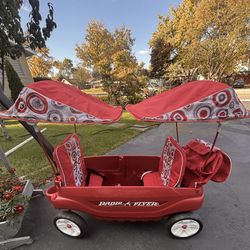 Red Radio Flyer Deluxe Wagon with Dual Canopy/ Folding Seats♦️Read Full Description Below♦️