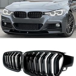 F30 Grill - Front Kidney Grille Black Grill for 2012-2018 BMW 3 Series F30 F31 320i 328i 328d 330e 330i 335i 340i 328i (Gloss Black-Double Slats)