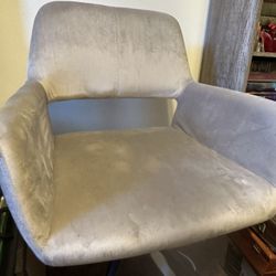 Set Of 2 Grey Velvet Style Swivel Arm Or Dinner Chair