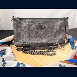 Coach Kylie  Metallic Cross Grain Leather Chain Credit Card Zip Cross Body