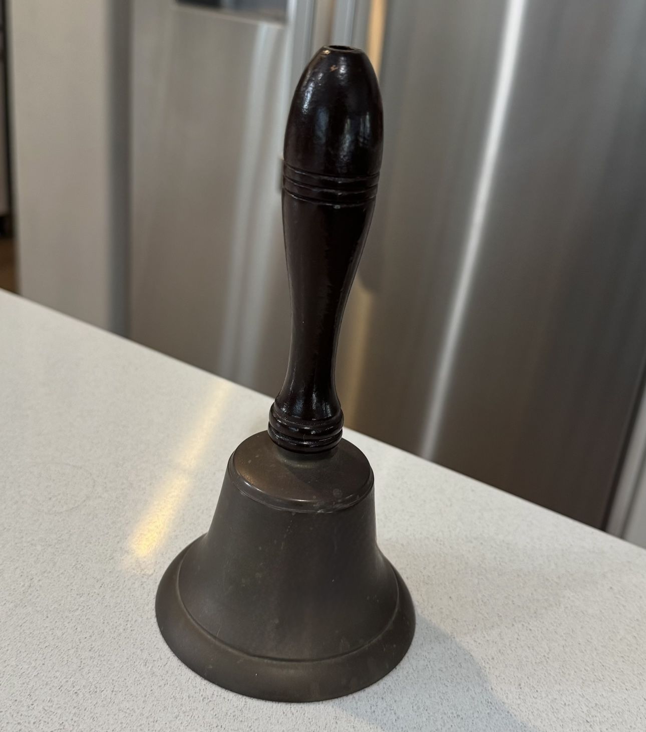 Aluminum Antique Brass Finish Hand Bell Wooden Handle