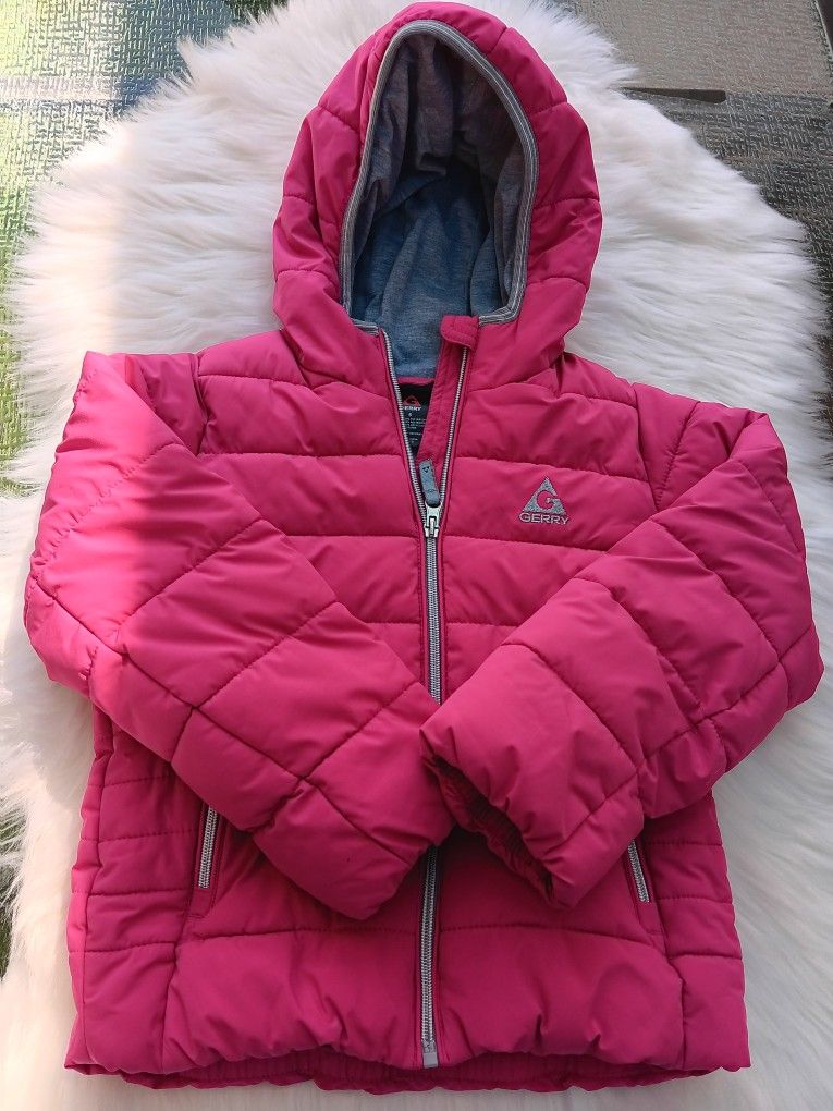 Gerry Girls Hot Pink Jersey Lined Puffer Jacket Side Zipper Pockets Size:6T
