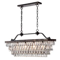 Wellmet Dining Room Crystal Chandelier, 40 Inch Antique Bronze Rectangle Chandeliers, 7 Lights Farmhouse Billiard Pool Table Light