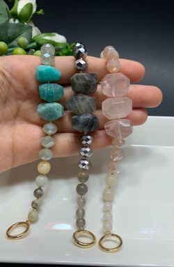 Irregular Natural Stone Open Bracelet Round Glass Beads Clasp Bracelet, Each $12