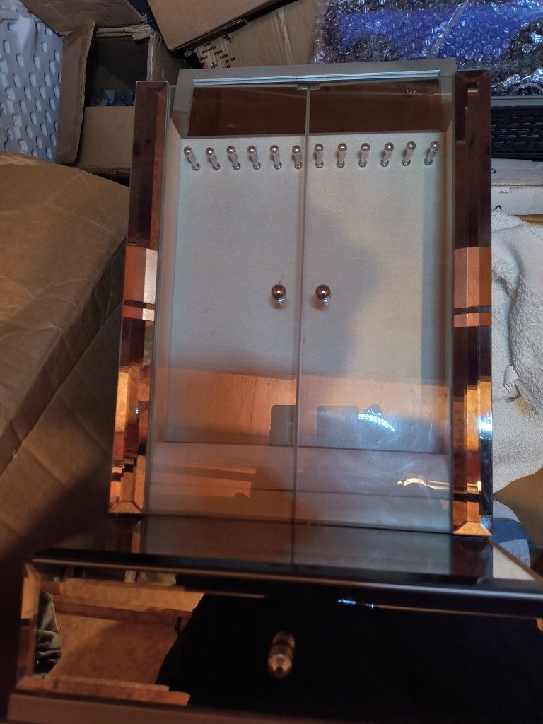 Magnificent Glass And Mirror Built Two piece Wall Mount And Table Top Jewelry Display Very Unique High Quality Luxury For Your Gorgeous Jewelry
