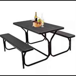 Black Rectangle Metal Picnic Table Bench Set with Extension New