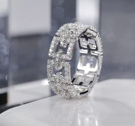 Luxury Exquisite Noble Silver Paved CZ Chain Ring Engagement Wedding Ring For Women